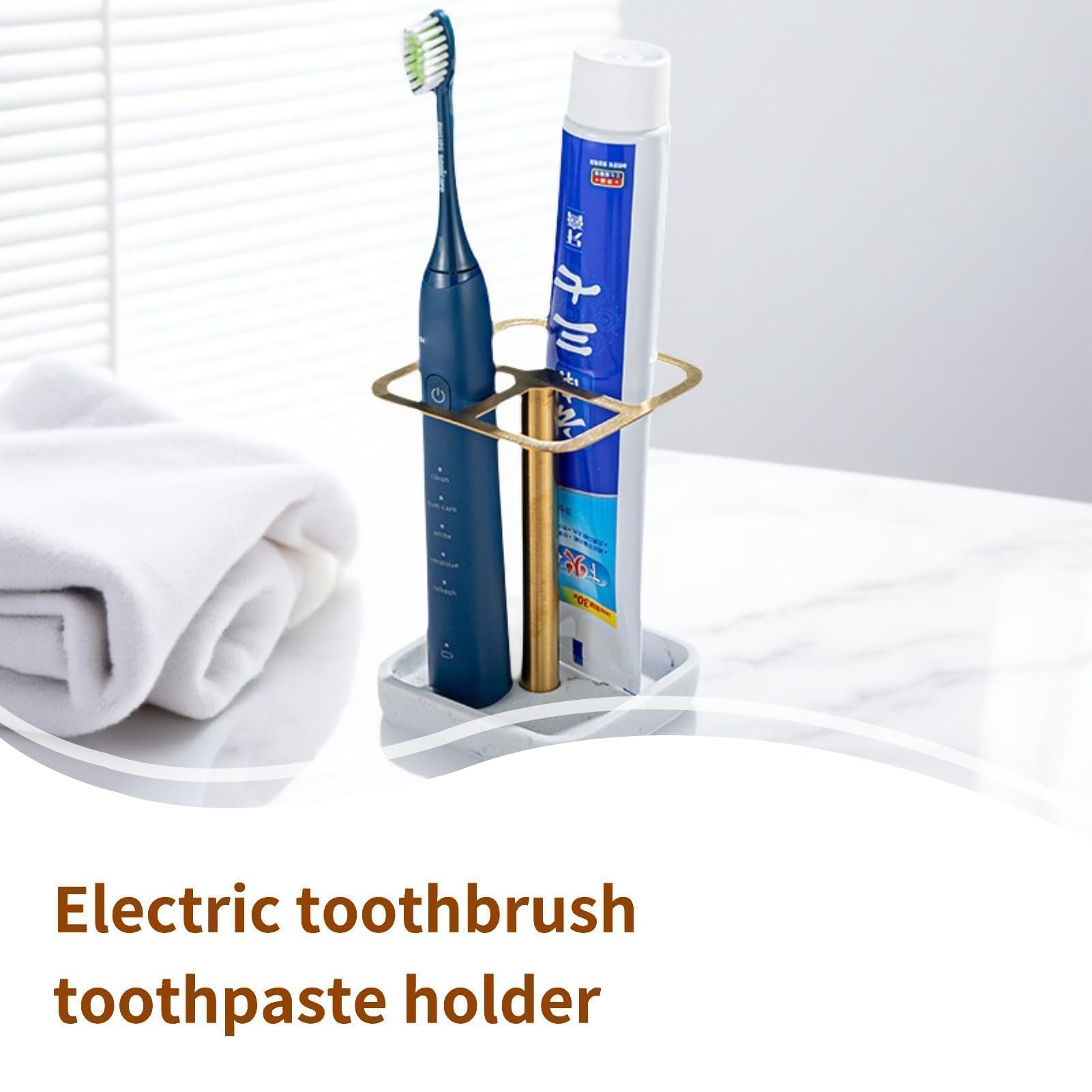 Support de Brosse à Dents 2 pièces, Support de Rangement de Dentifrice en Acier Inoxydable 304, Support de Brosse à Dents Multifonctionnel, 3 emplacements, Organisateur de (Gold)