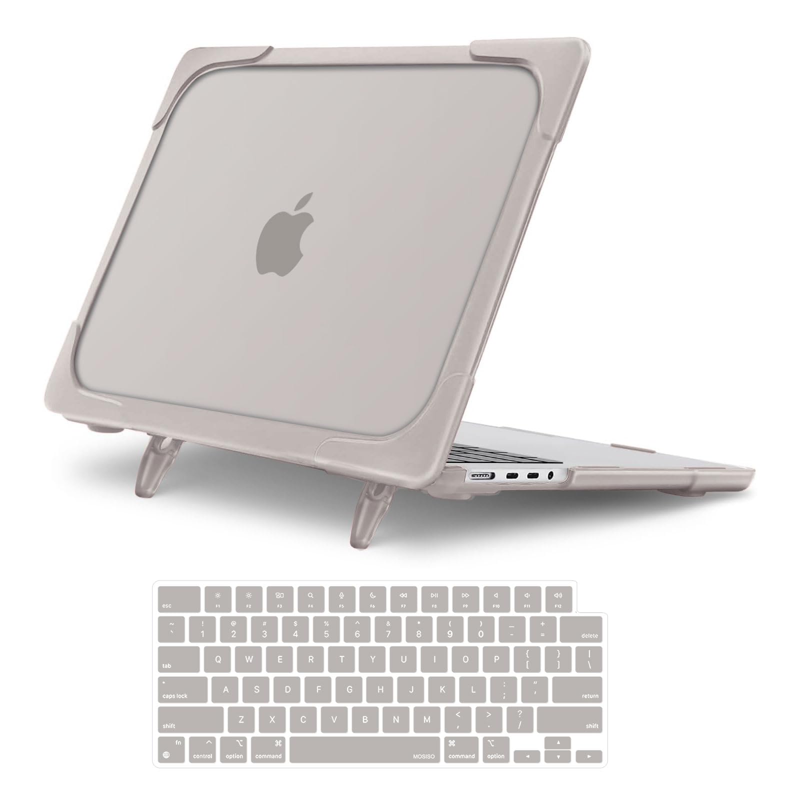 MOSISO Compatible with MacBook Pro 14 inch Case 2025-2021 M4 M3 M2 M1 A3112 A3185 A3401 A2918 A2992 A2779 A2442, Heavy Duty Shockproof Plastic Hard Shell with Fold Kickstand&Keyboard Cover, Khaki