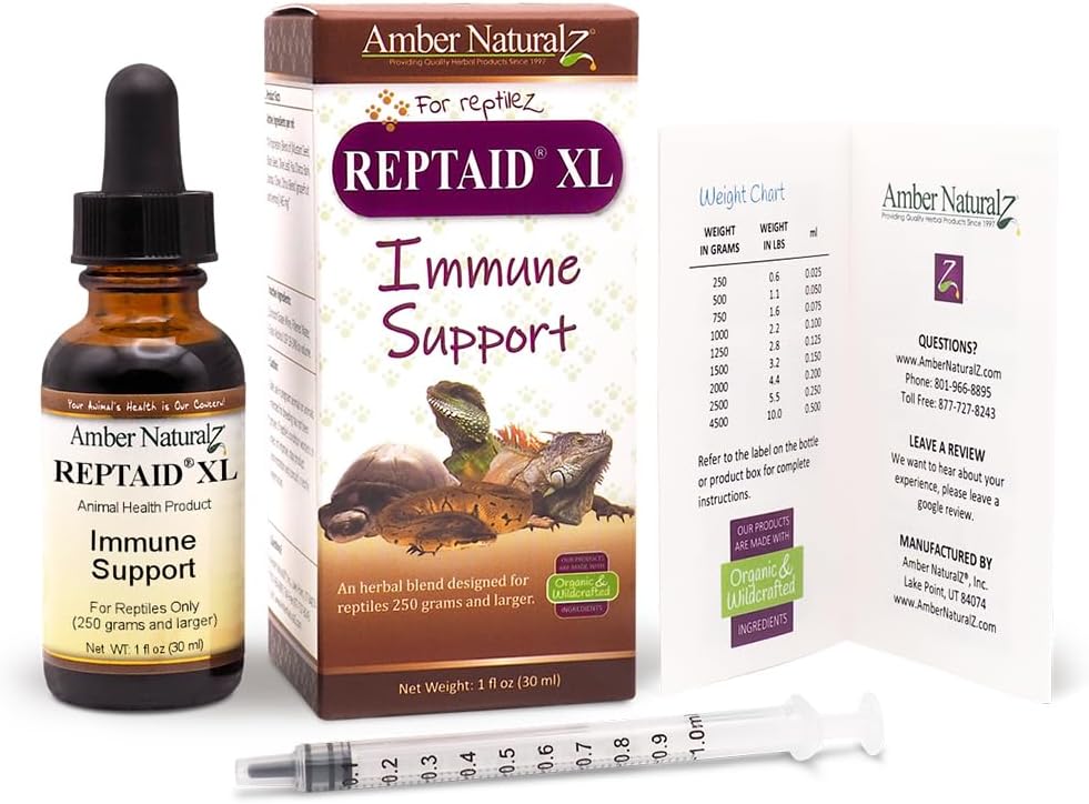 AMBER NATURALZ Reptaid XL Herbal Supplement for Large Reptiles | Herbal Pet Supplement for Immune Support | for Reptiles Above 250g | 1 Fluid Ounce Glass Bottle | Manufactured in The USA