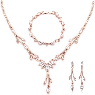 GULICX Jewelry Set for Womens, Rhinestone Necklace and Earrings Bracelet Set, Wedding Party Prom Jewelry Set for Brides Bridesmaid