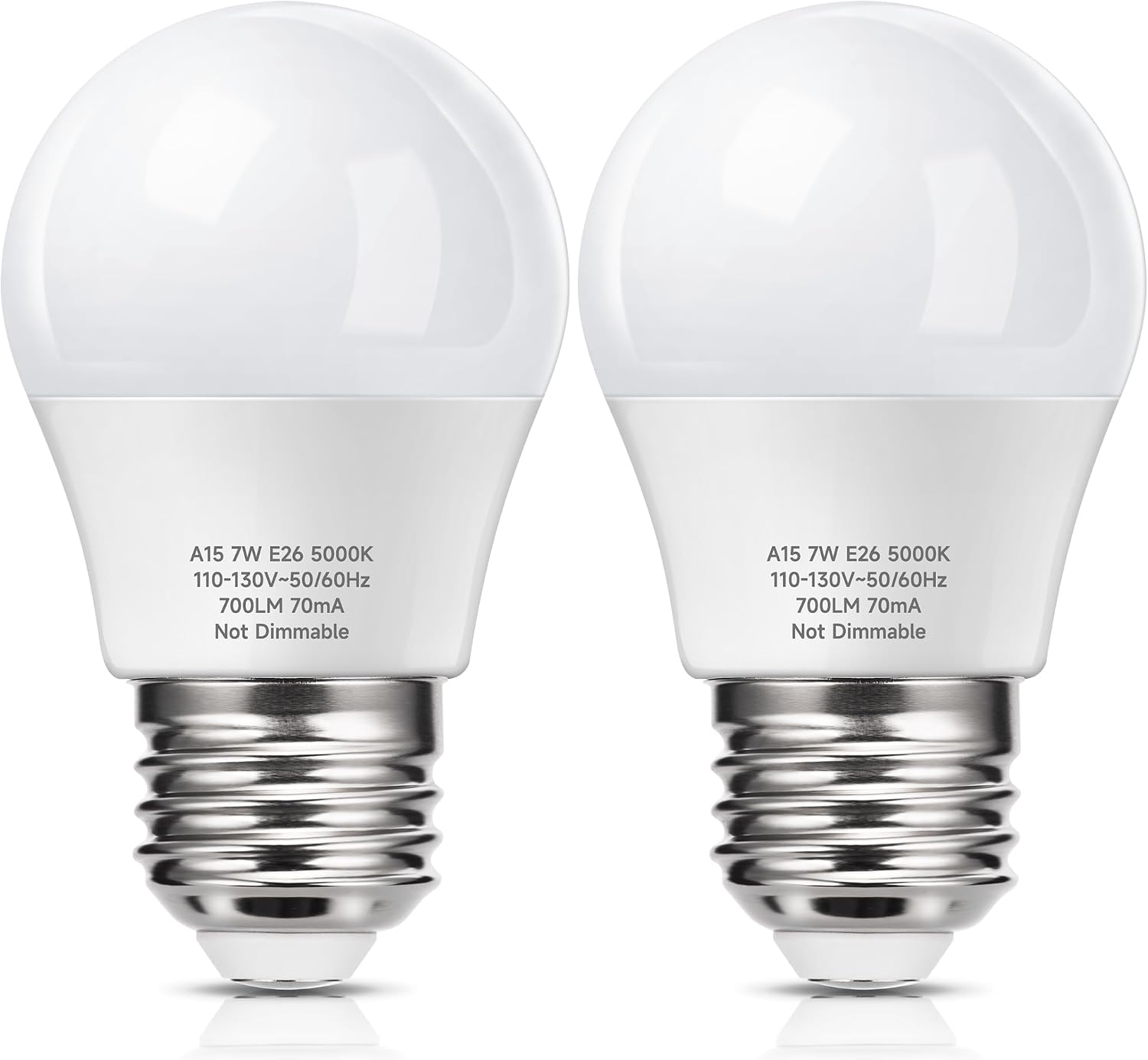KINDEEP A15 Refrigerator LED Bulbs 60 Watt Equivalent, 7W Light Bulb Daylight White 5000K, 700LM for Appliance Fridge Light Bulb, Ceiling Fan, Waterproof, Non-Dim, E26 Base, 2 Pack