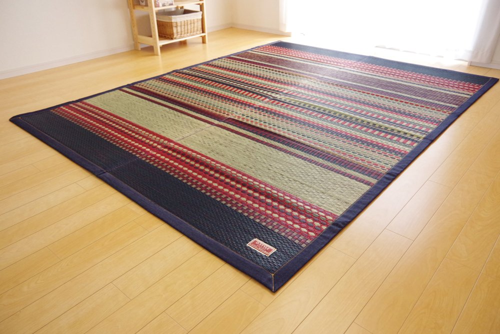 ＜１９１×２５０ｃｍ＞イケヒコ×カイハラデニム デニム縁を使用した日本製い草ラグ i-s_1712020