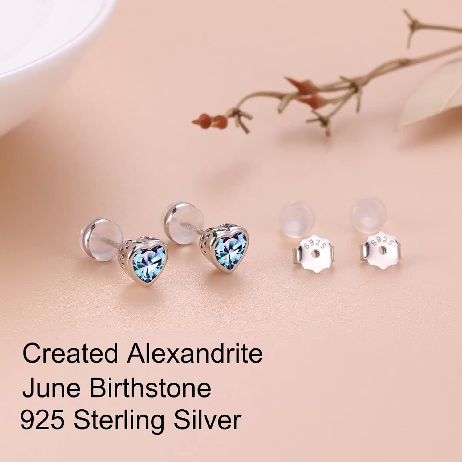 Iefil S925 Sterling Silver Heart Birthstone Stud Earrings for Women, Mothers Day Gifts Earrings - Image 4