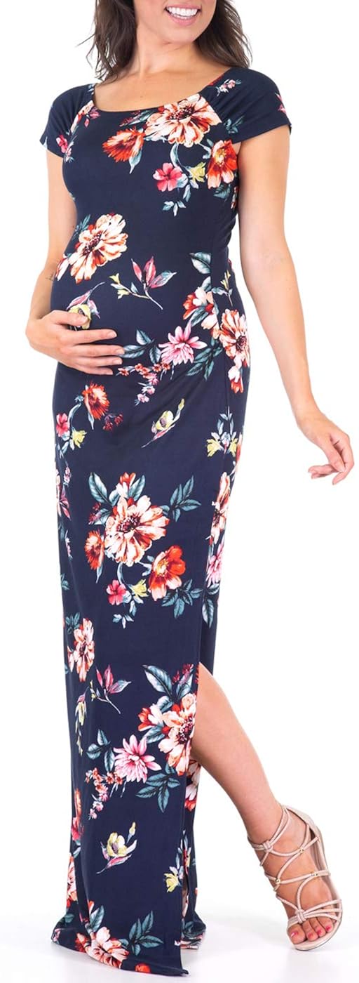 Mother Bee Maternity Short Sleeve Bodycon Maternity Dress with Ruched Side Slits for Baby Shower or Casual Wear at  Women’s Clothing store
