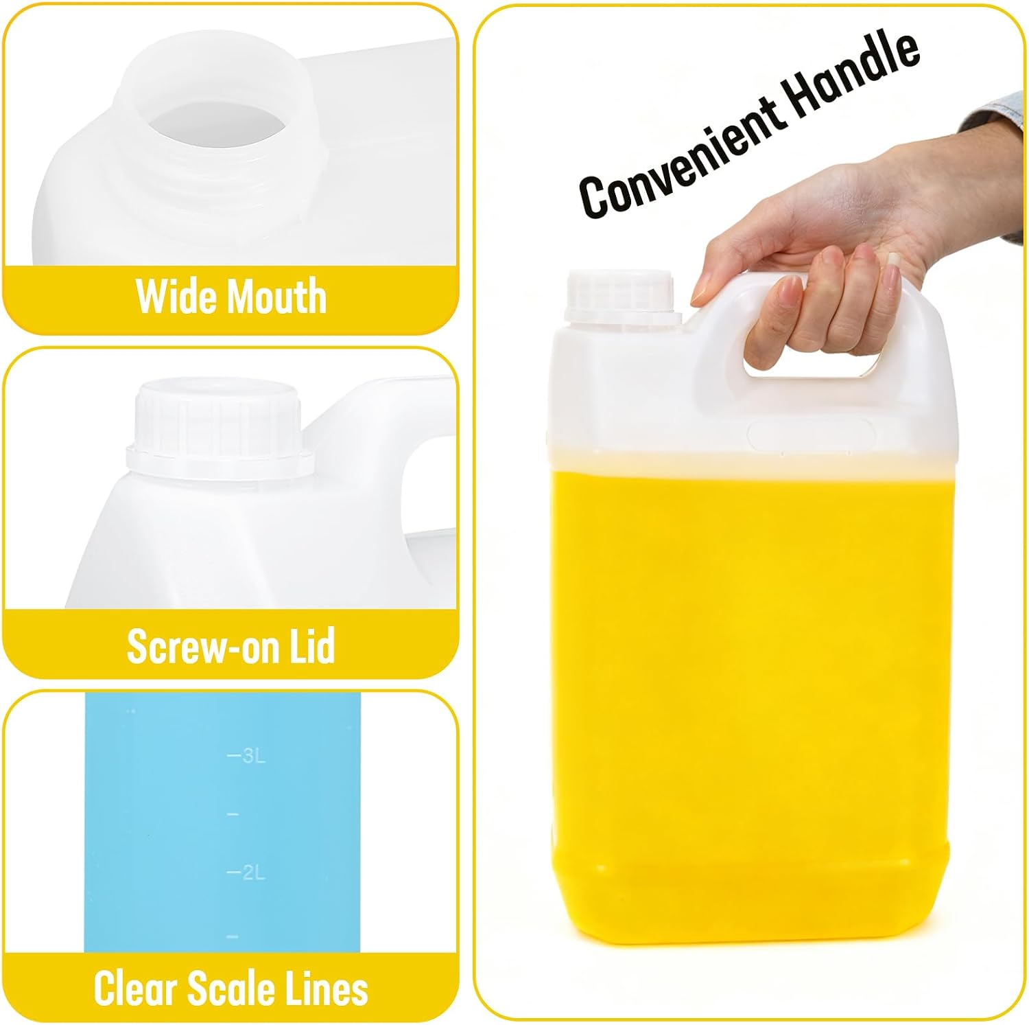 DEMORA 1 Gallon Water Jug, Water Oil Storage Containers Graduated Heavy Duty Liquid Containers with Lids for Kitchen Automotive Travel, Easy to Carry, Food Grade HDPE, BPA Free (Translucent, 2 Pcs)