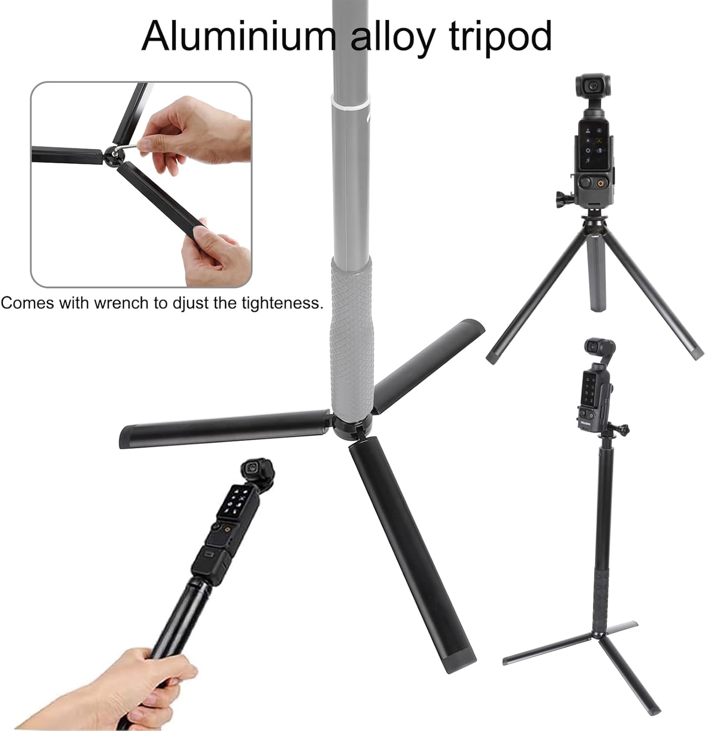 PellKing Monopod for Osmo Pocket 3,61"/155cm Selfie Stick+Aluminium Alloy Tripod+Protective Cage Extension Adapter Frame