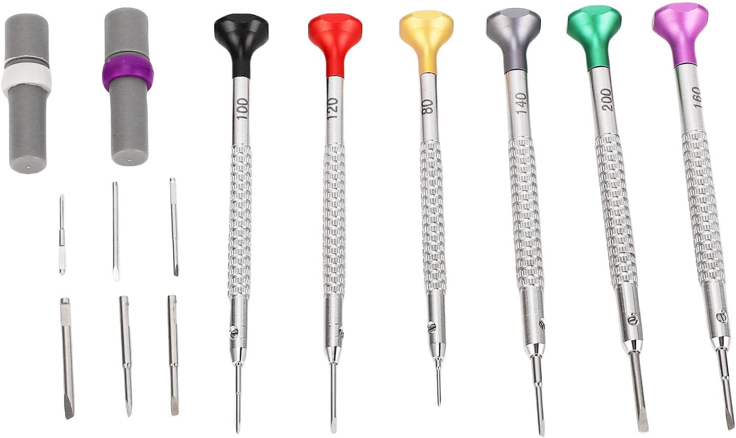 Luocute 6Pcs Watch Repair Screw Driver Set, Professional Mini Tool Kit Stainless Steel S2 Alloy Steel with Rotatable Non Slip Base and Storage Box for Watches Eyeglasses Jewelry
