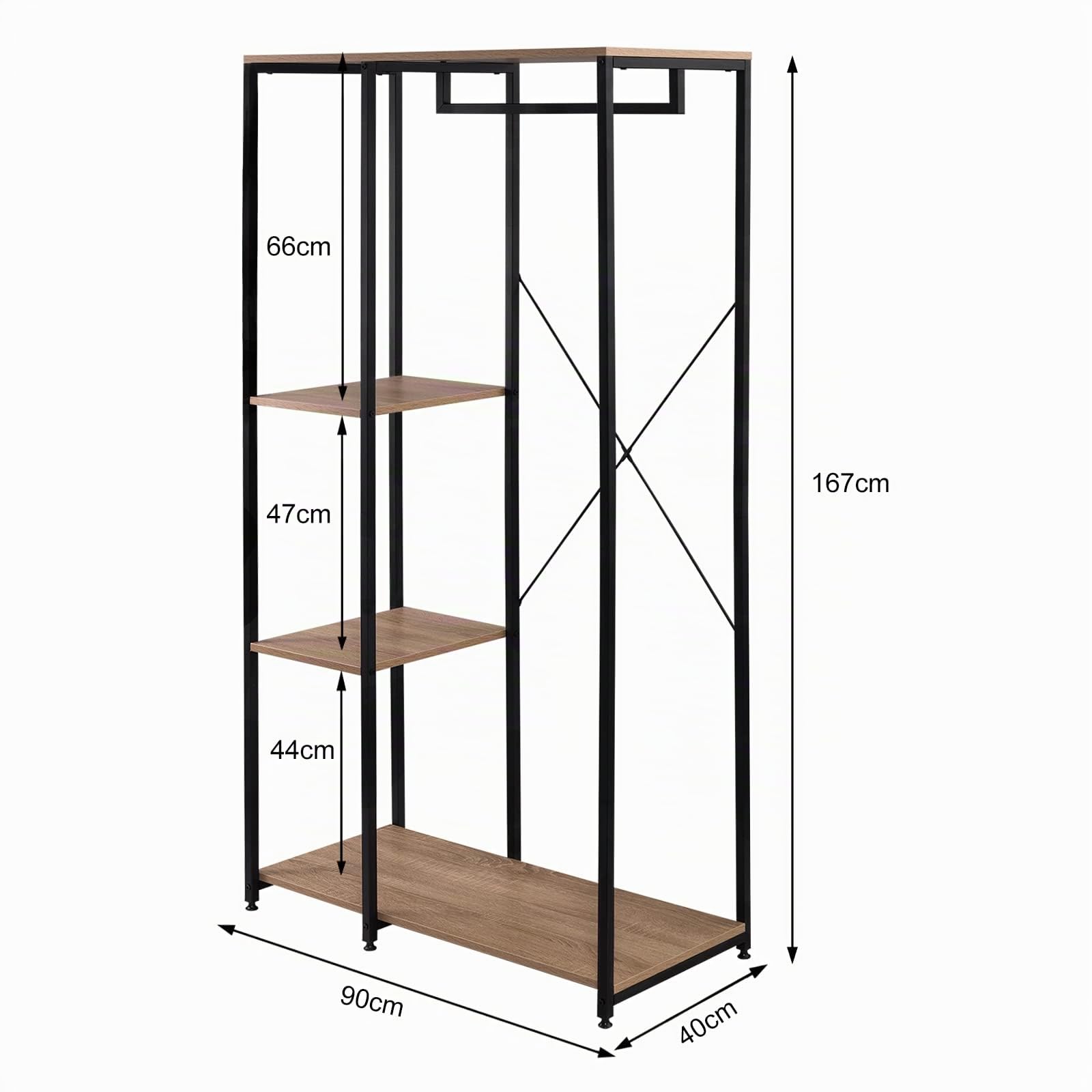 WOLTU Stand Appendiabiti con Ripiani Attaccapanni Guardaroba Scaffale Porta Abiti in Legno Acciaio