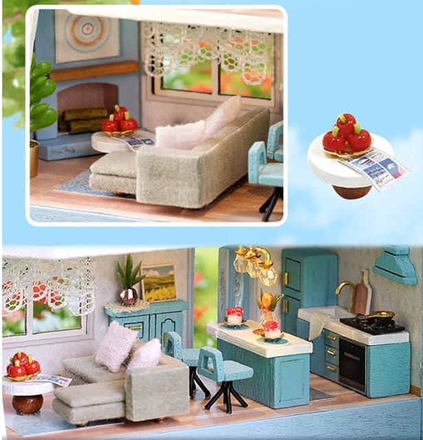 Foto 2 de 6 de Casa de muñecas Kit de Muebles de Madera en Miniatura, Mini casa de muñecas Hecha a Mano con LED, Escala 1:24
