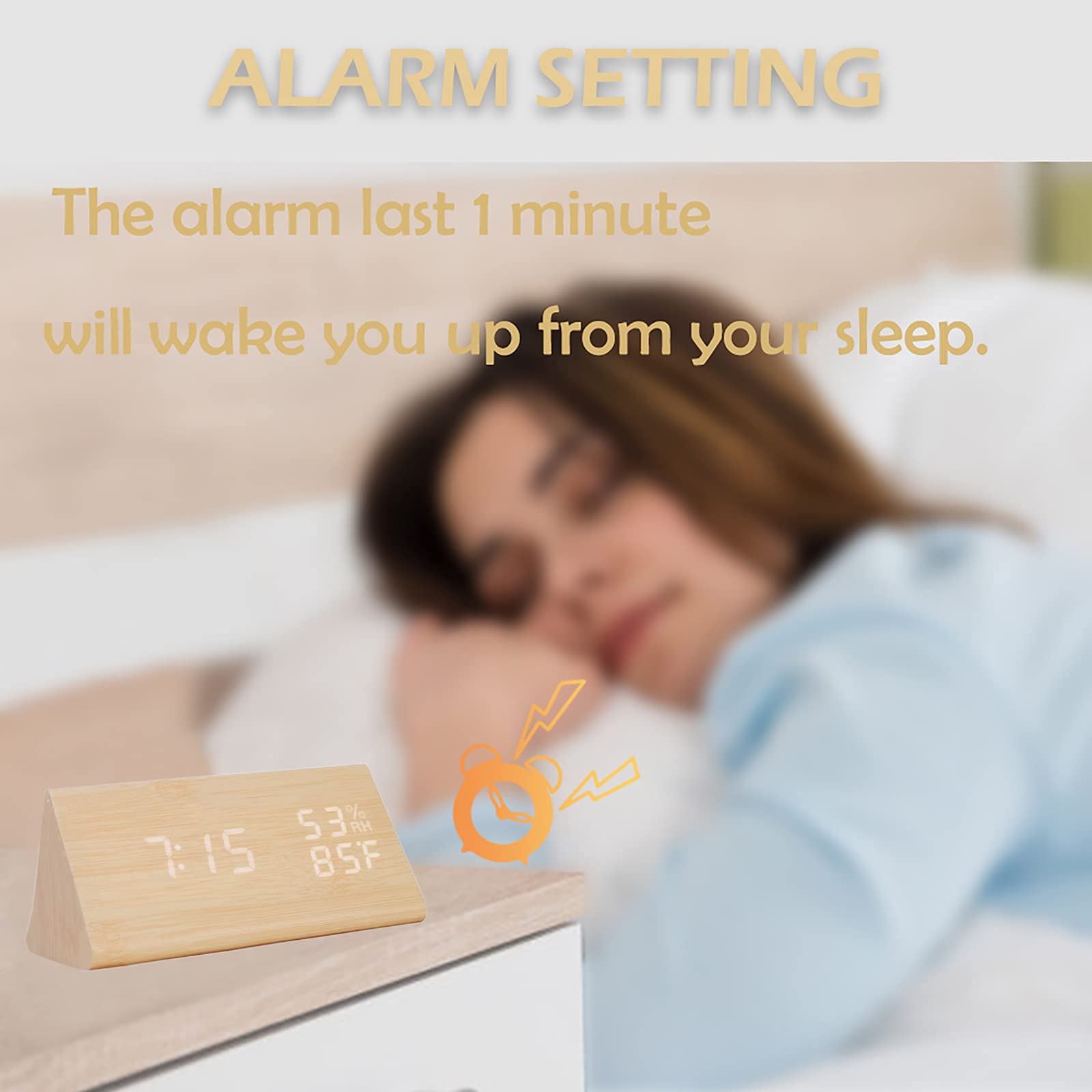 JCHORNOR Digital Alarm Clock, Led Time Display Wooden Digital Desk