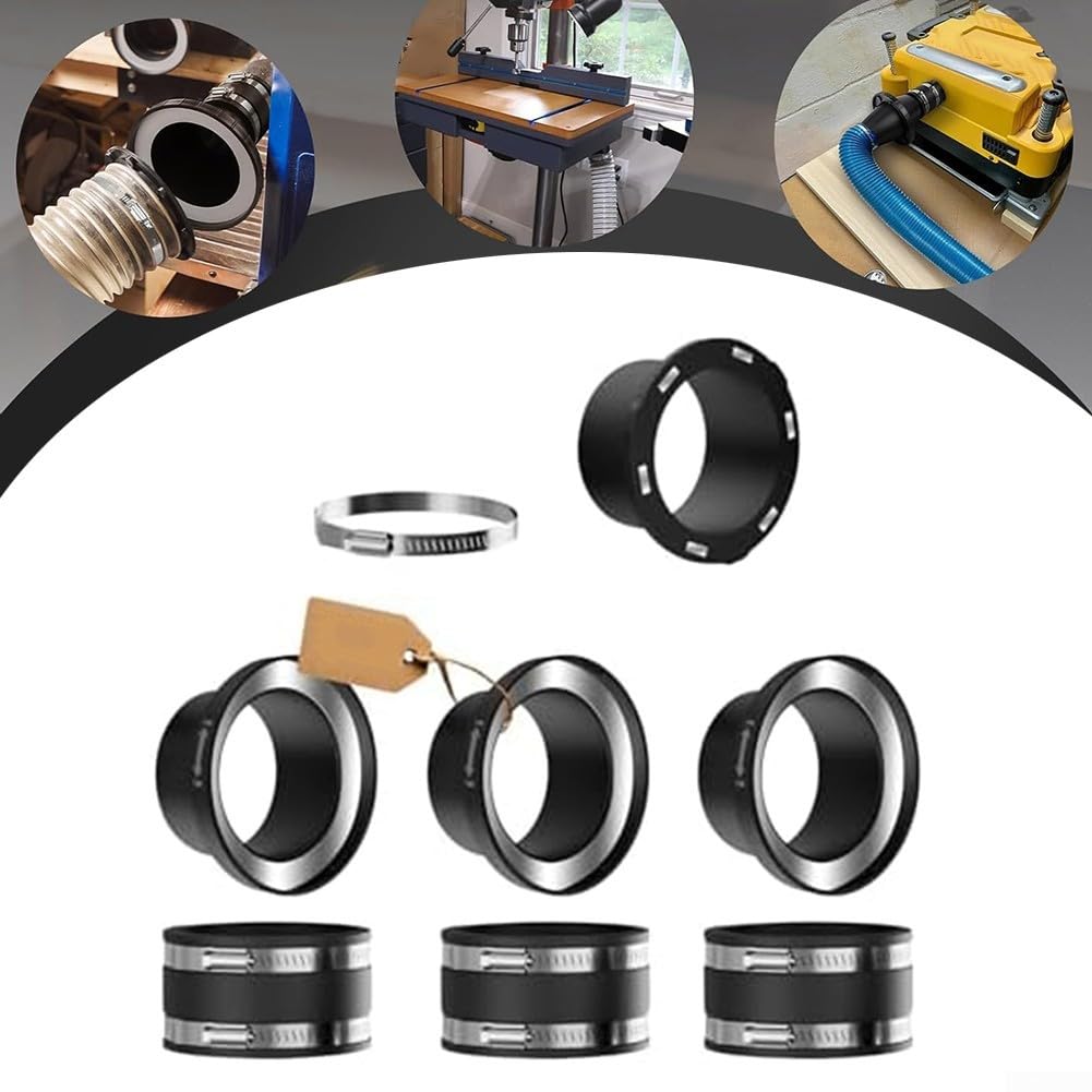 Kit de sistema de recogida de polvo de conexión rápida con 8 piezas, incluyendo adaptadores de 100 mm y abrazadera para tubos de 91 mm a 114 mm de diámetro, color negro