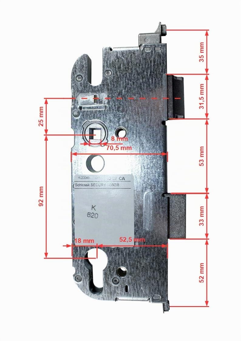 GU Secury Reparatur Schlosskasten Hauptschloss 6-30845-DF-0-1 oder auch K-20046-HF-0-1, Dornmaß: 55mm (52,5mm) / Entfernung: 92mm, incl. SN-TEC® Montagematerial & SN-TEC® Montageanleitung