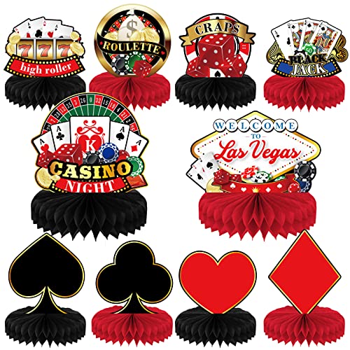 10 Stück Las Vegas Partydekorationen Casino-Themen-Mittelstücke für Tischdekorationen 3D Casino-Thema Waben-Tischaufsatz für Casino Nacht Geburtstag Babyparty Party Supplies Cover