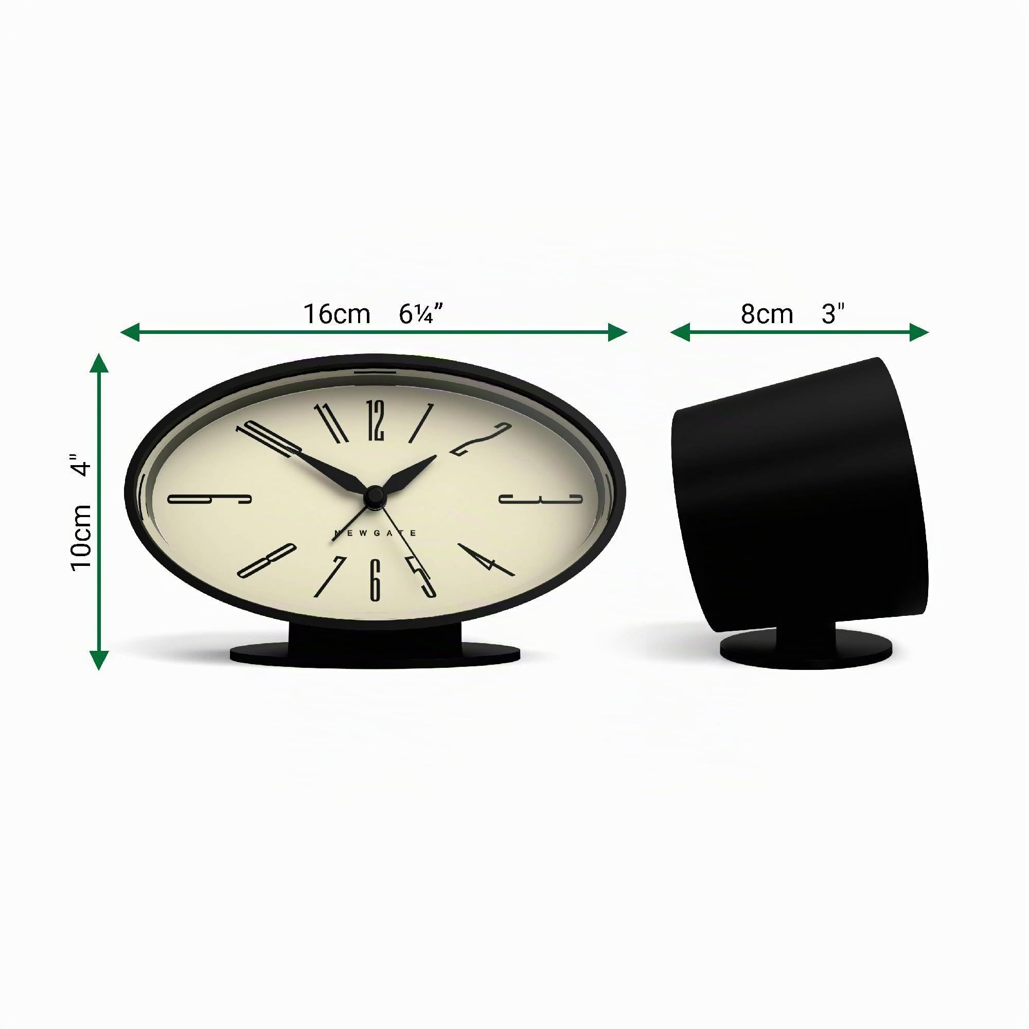 NEWGATE® Ronnie Wecker | Ovales Retro-Design | Schwarze, weiche, gummierte oberfläche | Ideal für nachttisch, Schreibtisch oder Regal | Modernes, Retro mid-Century-Schlafzimmer- und bürozubehör