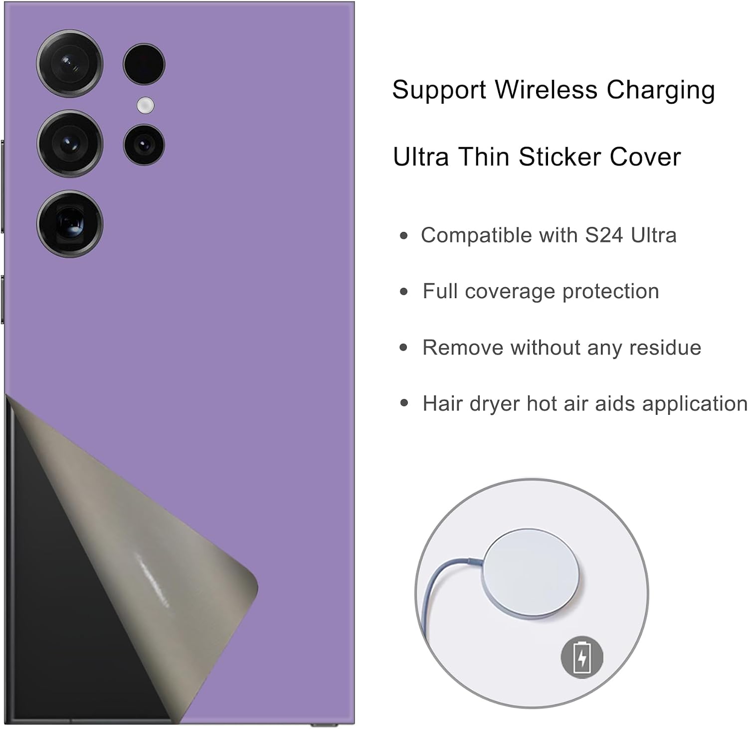 2 Pack Skin Wraps Compatible with Samsung Galaxy S24 Ultra (Purple) image 4