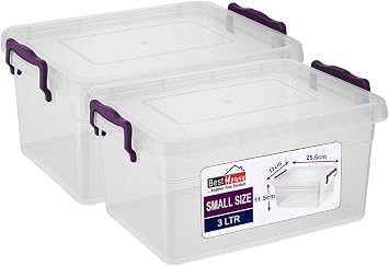 BH | 3L - 2 PCS Clear Plastic Storage Box with Lids | SMALL Size | Storage Containers Use for Home, office, Kitchen, Toys and Goods 3 Litres - By BEST HOUSE
