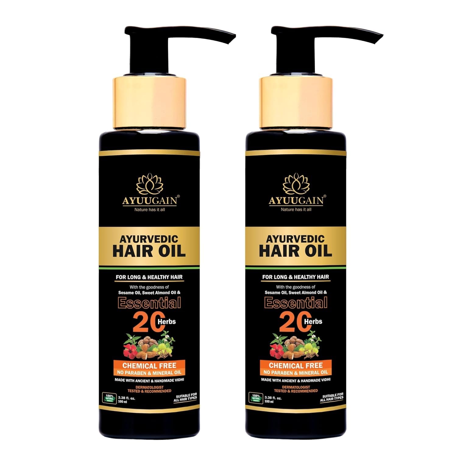 Ayurvedic Hair Oil For Men and Women, Hair Fall Control, Frizz Free Healthy & Shinny Hair Growth With 20 Herbs | Pure Herbal Hair Oil | Free of Paraben & Mineral Oil (Pack of 2)
