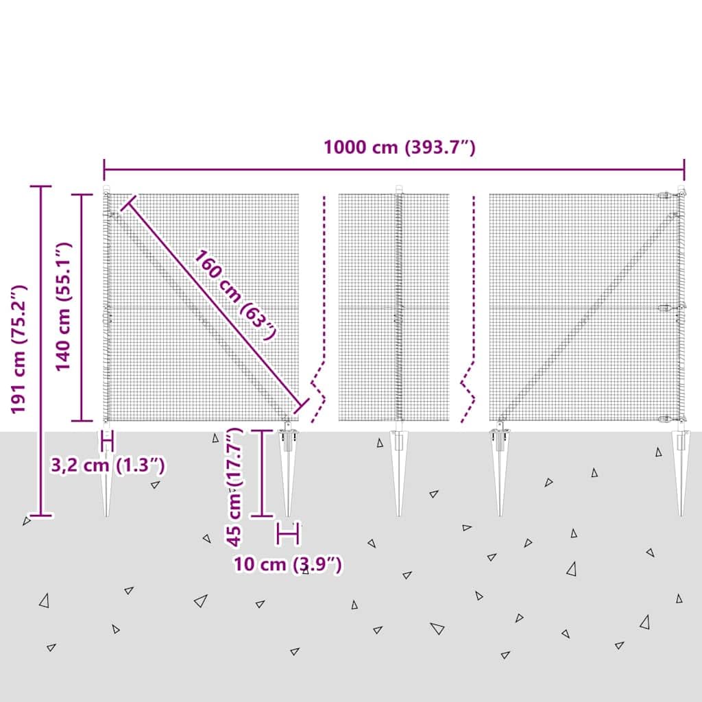 vidaXL Recinzione in rete saldata con punte 10 x 1,4 m Verde Rete