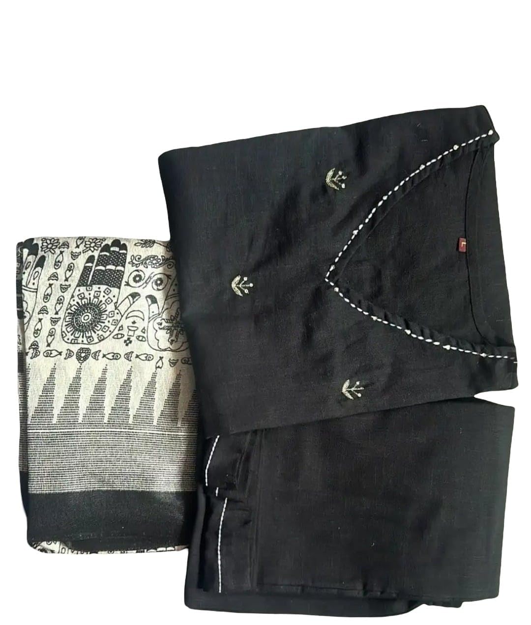 Women Solid Kurta Set with Printed Dupatta. (IN, Alpha, L, Regular, Black)