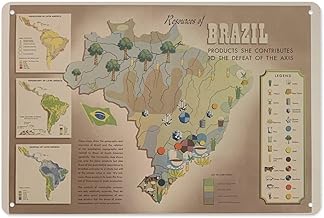 Metal Tin Sign Resources of Brazil Poster Vintage WWII War Boys Room Art Deco Military Fan Gift Men's Garage Map Poster 8 X 12 Inch
