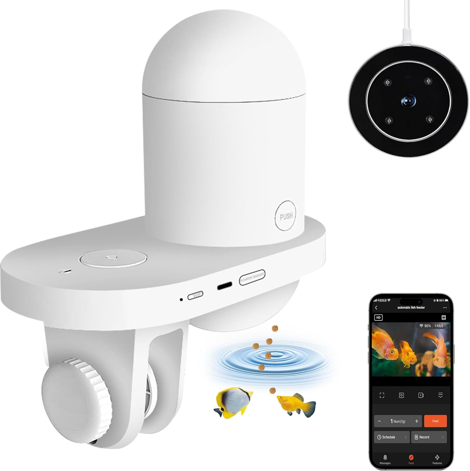 Glonsu Fish Feeder Automatic Dispenser with 2K HD Camera