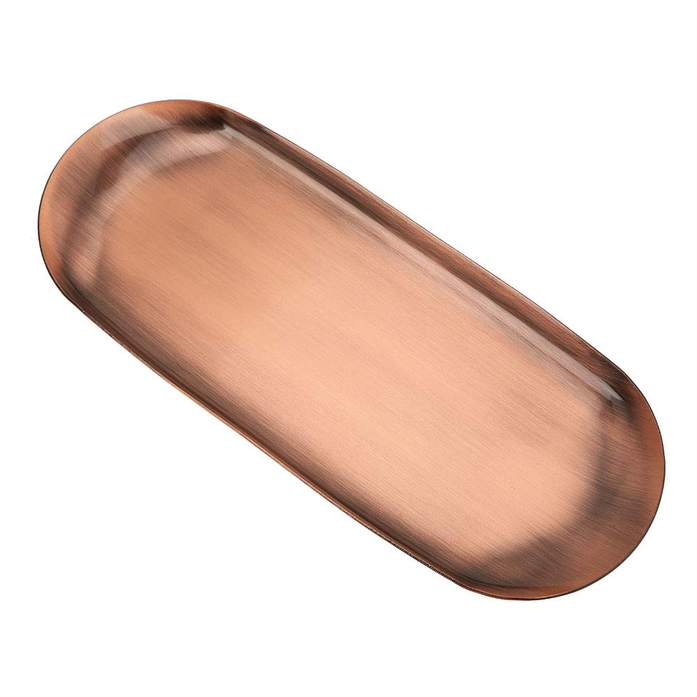 Ejoyous Decorative Tray, Stainless Steel Candle Tray, Oval Serving Tray for Cosmetics, Jewelry, Candles, Dessert (Large vintage copper color)