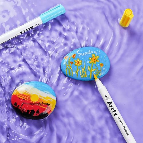 Arrtx 30 Colors Acrylic Paint Pens for Rock Painting, Extra Brush Tip, Water Based Paint Markers for Stone, Glass, Easter Egg, Wood and Fabric Painting-No Toxic,No Odor - 7