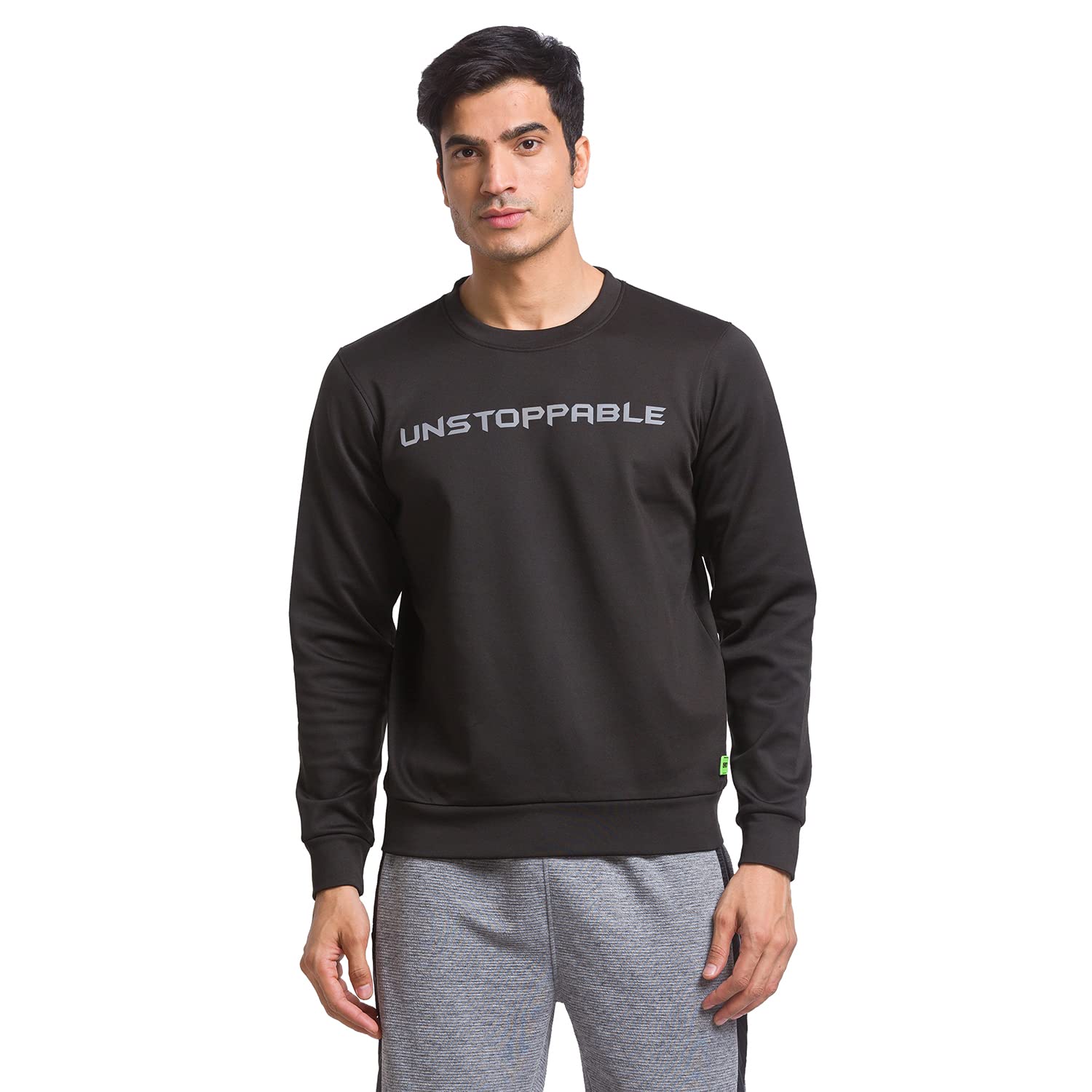 parx Men's Regular Fit Cotton Polyester Blend Round Neck Graphic Pattern Full Sleeve Black Casual Sweatshirt-picture-38