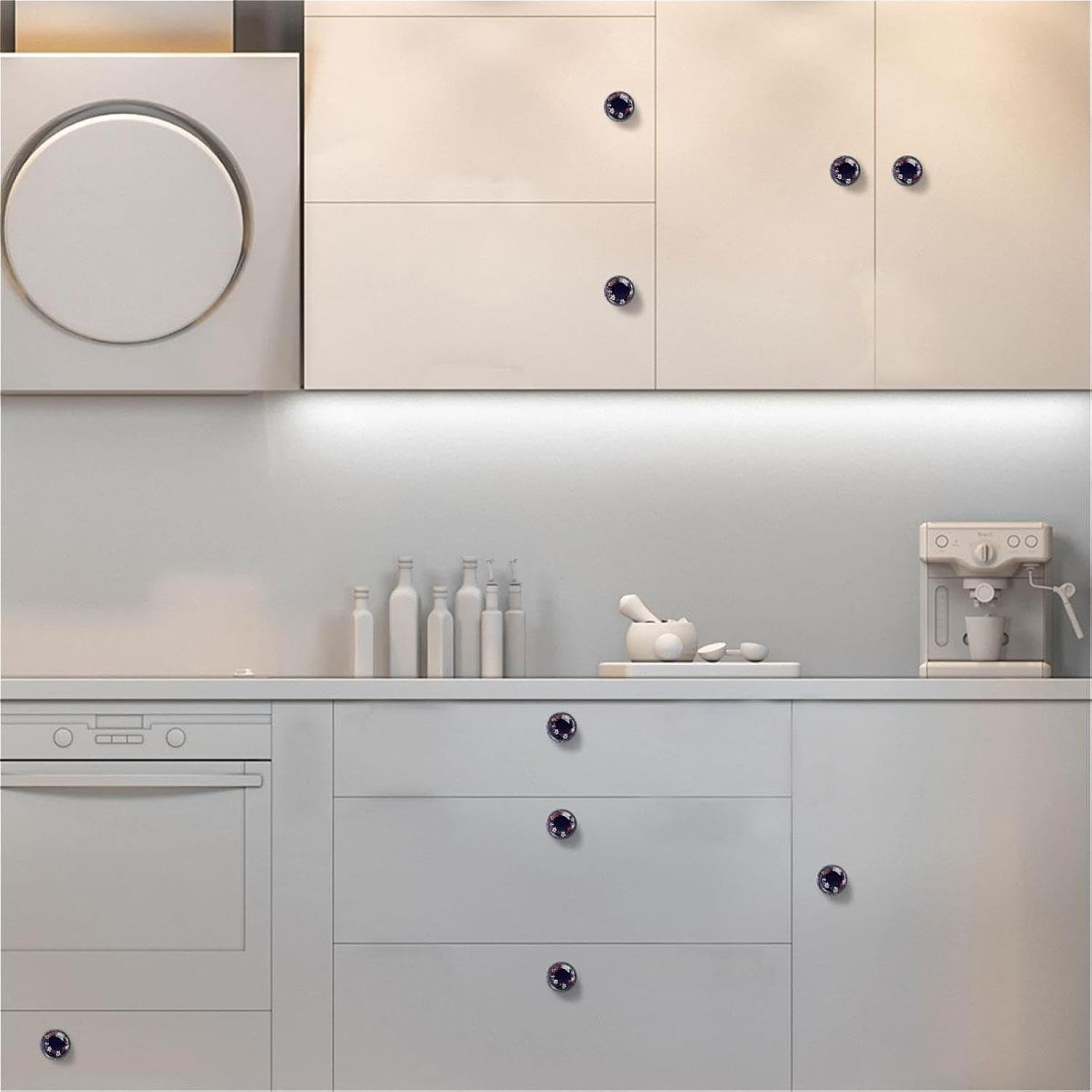 Black Circle Wreath (3) Durable Glass Knobs, Practical Drawer Pulls for Cabinet and Closet