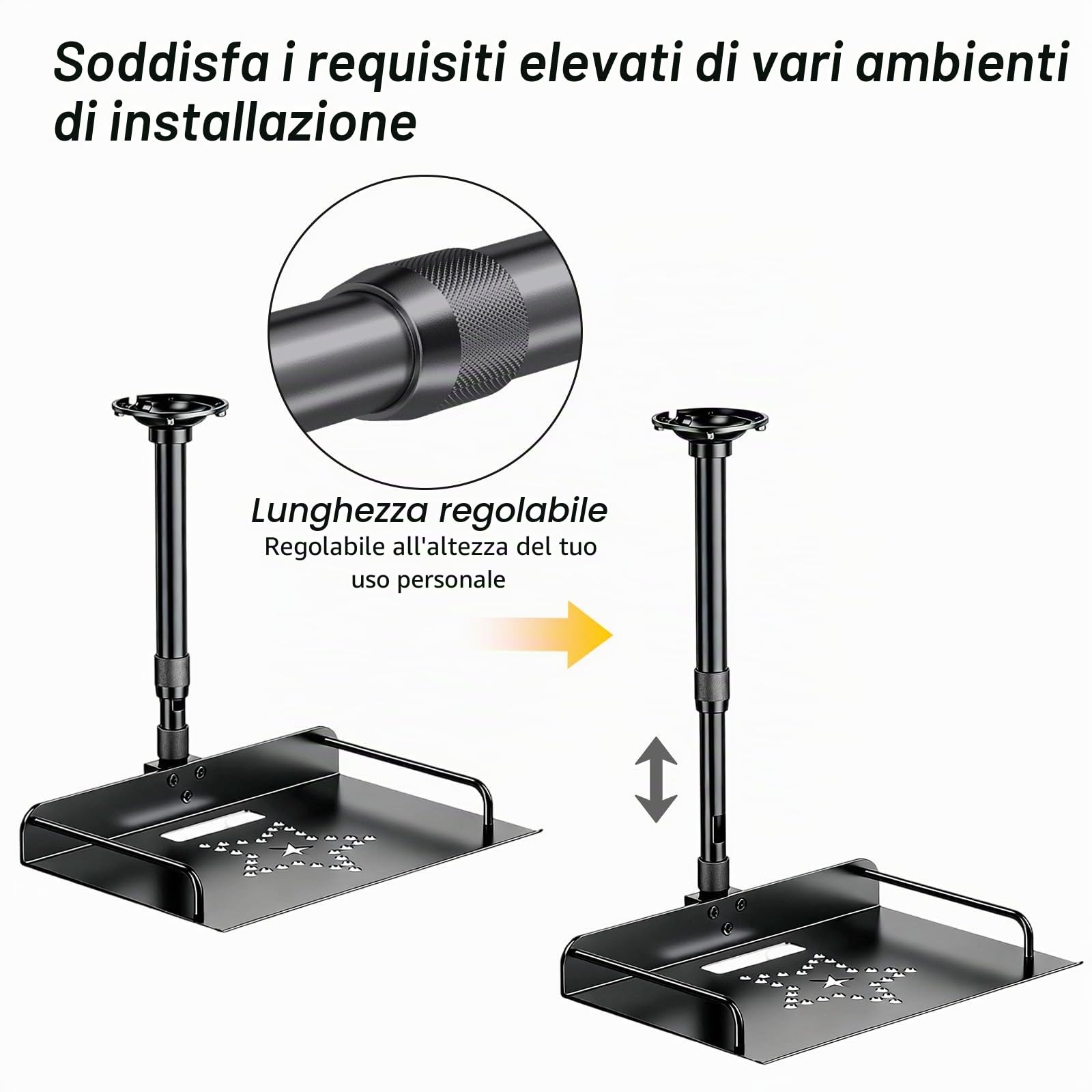 Supporto Universale a Soffitto per Proiettore, Regolabile in Altezza 30-60cm con Gestione Cavi, Staffa Soffitto Stabile per Gruppentreffen Home Cinema & Ufficio (Nero)