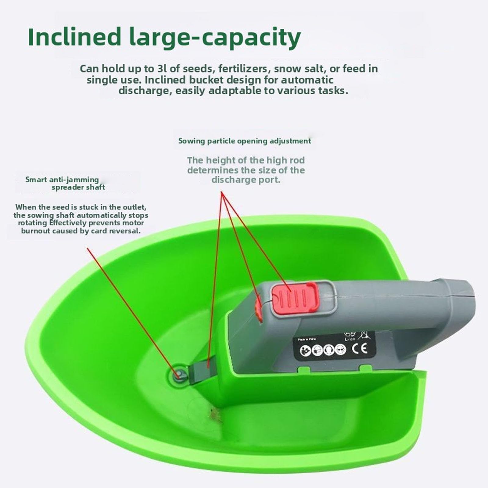 Épandeurs de semis électriques portatifs - Grande capacité de 2863,3 g - Longue durée de vie de la batterie de 4 heures pour une plantation efficace de jardin - Épandeurs à longue batterie