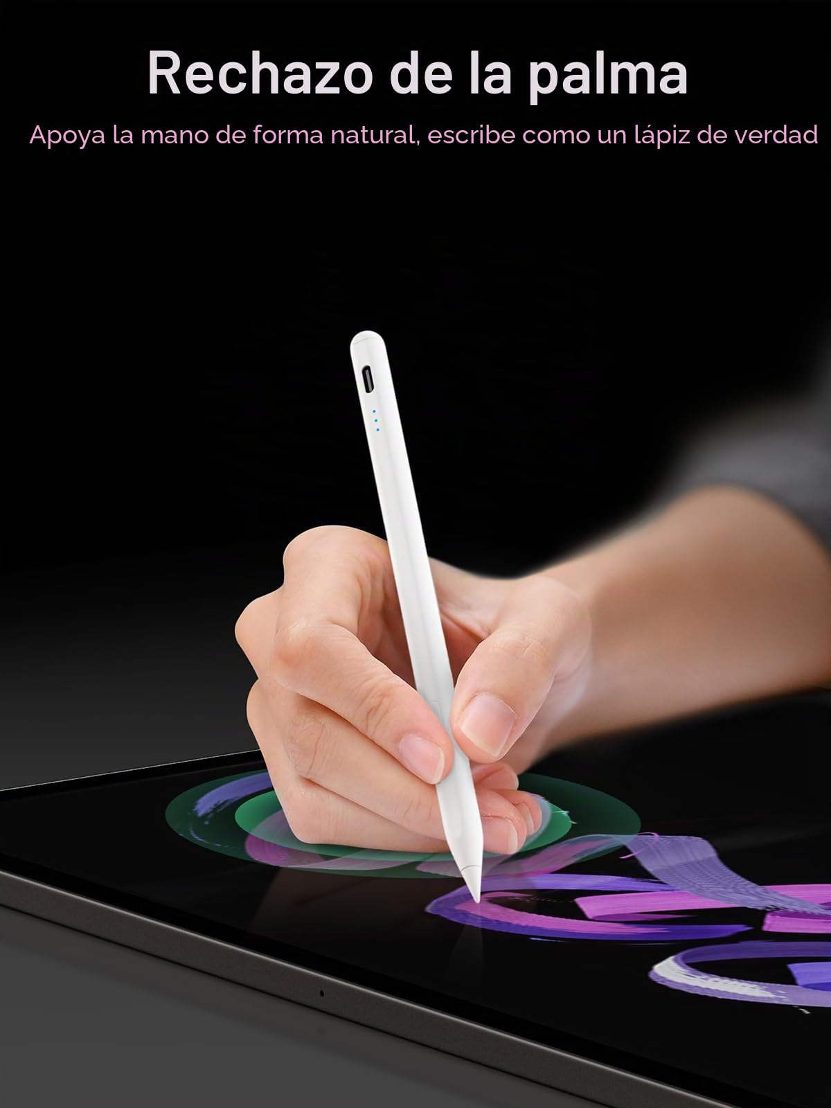 Lápiz para iPad 2018-2026 con Carga Rápida, Rechazo de Palma y Detección de Inclinación, Compatible con iPad 11/10/9/8/7/6/A16, Mini 7/6/5, Air M4/M3/M2 11"/13"/5/4/3, Pro M5/M4 13"/12.9″/11″- Blanco