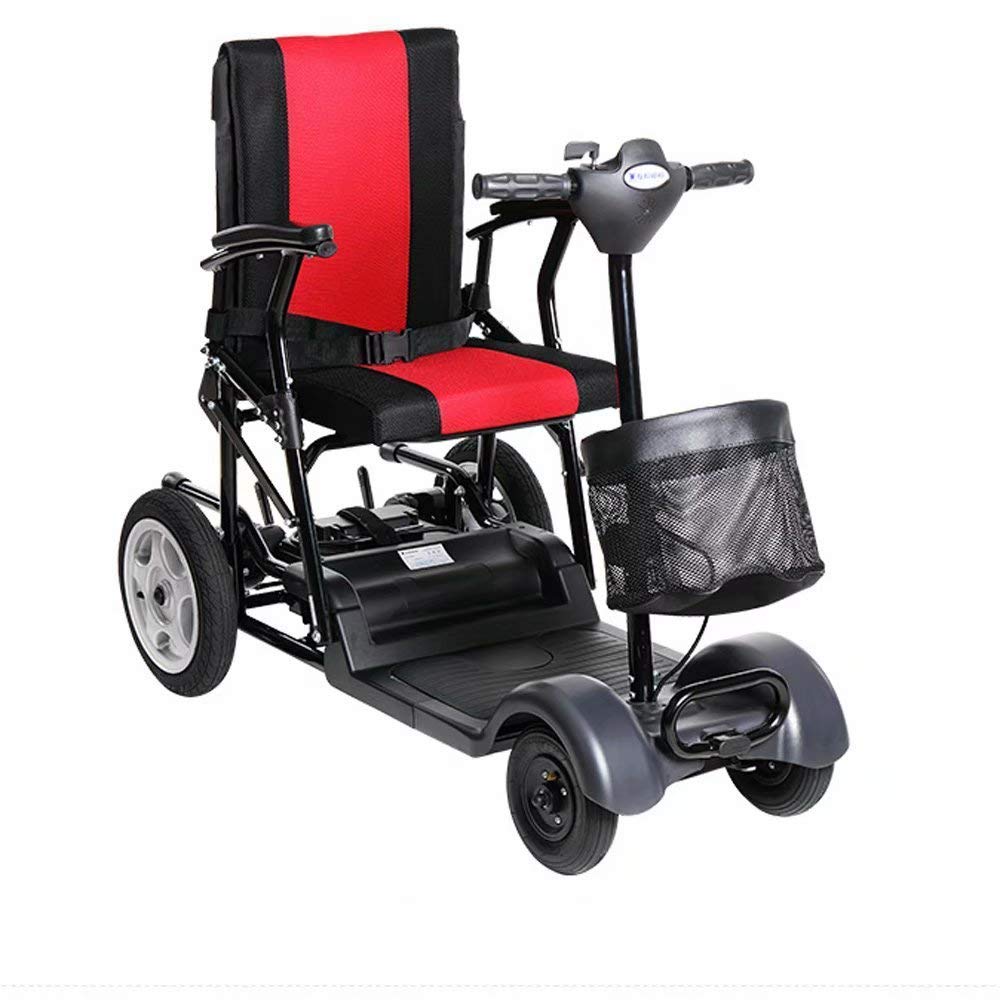Sedia a rotelle elettrica leggera pieghevole, schienale con ruota antiribaltamento regolabile, 23 km, batteria al piombo-acido da 24 V con borsa di stoccaggio Scooter
