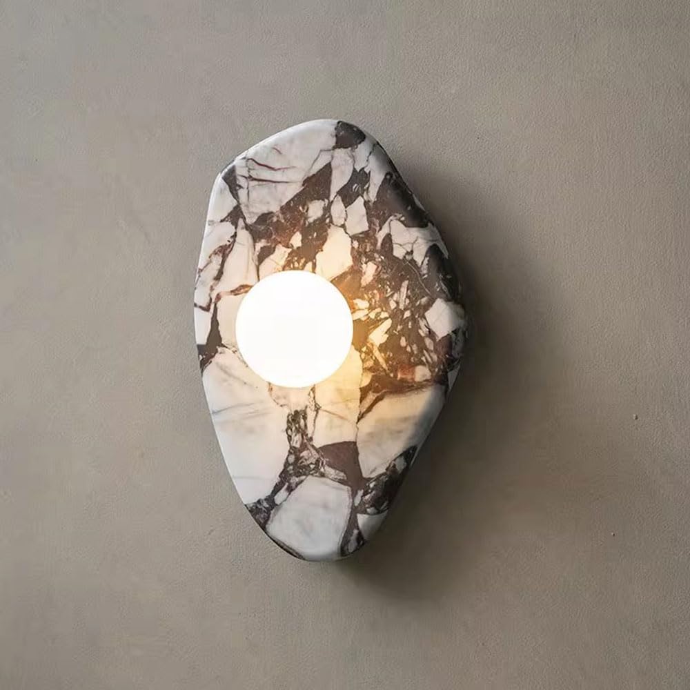 JISHUBO Modern Industrial Marble Wall Light, G9 Light Source Glass Lampshade Wall Sconce, Hardwired Indoor Wall Lamp, Restaurant Bedroom Living Room Wall Mounted Light Fixtures
