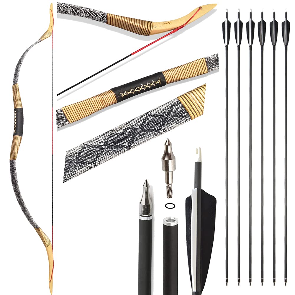 SHARROW 25-55 Lbs Traditional Bow Set Recurve Bow Set Longbow Sport Bow Archery Set Hunting Bow Set Handmade Wooden Bow Asian Mongolian Bow Horsebow for Adults Beginner Practice (Type 2, 25Lbs) — image 1