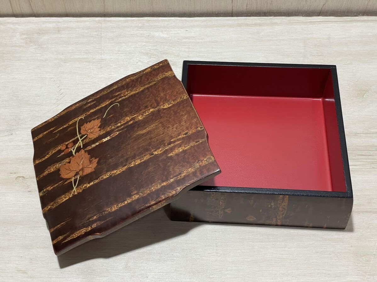 伝統工芸 桜皮細工 花草模様 十二角菓子器 盆 箱付 V 9459 伝統工芸 桜