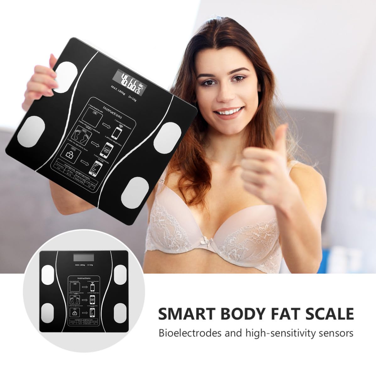 POPETPOP Báscula Digital de Peso Corporal Negra Recargable por USB Medición Inteligente y Material Abs y Vidrio para Uso Hogar