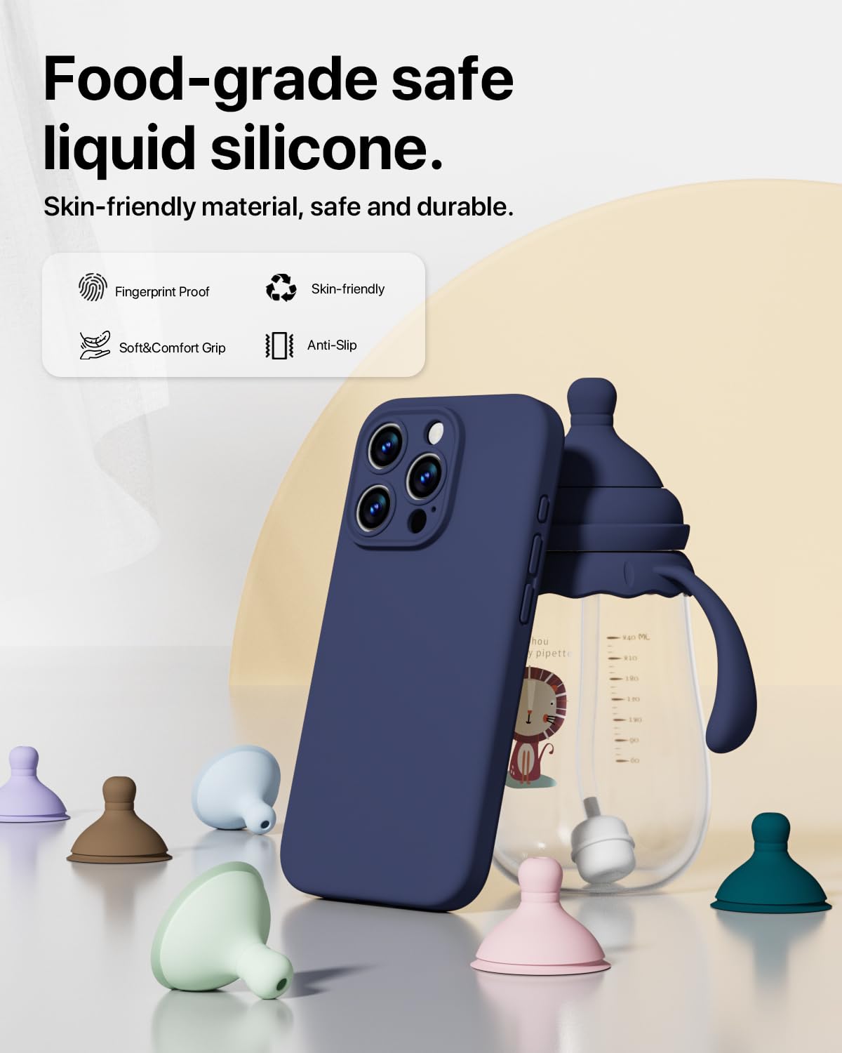 GOODVISH 3 in 1 Silicone Cover per iPhone 15 Pro 6.1" (2023), Custodia con 2 Pellicola Protettiva, Case per Cellulare Ultra Sottile Antiurto Resistente [Protezione Fotocamera], Blu Navy