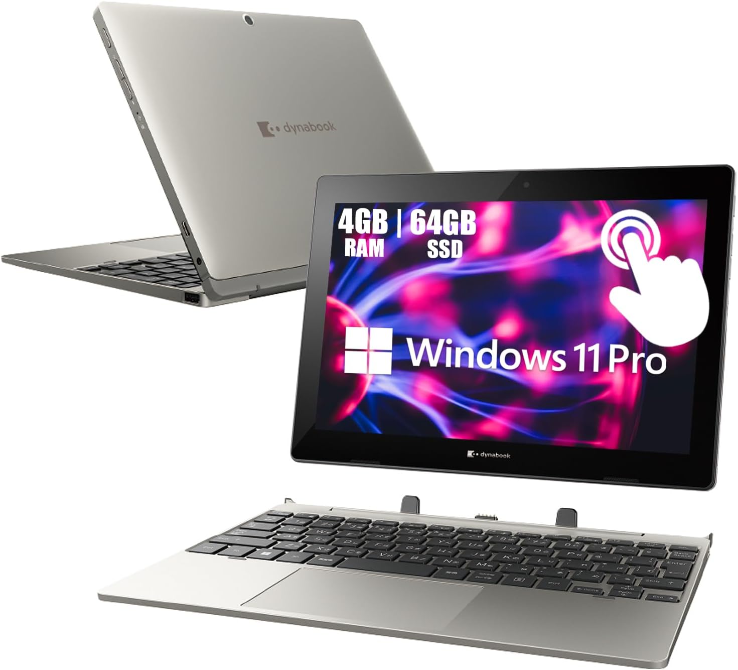 TOSHIBA Dynabook K50 2-in-1 Touchscreen Laptop, 10.1" Tablet, Intel Celeron N4020, 4GB RAM, 64GB SSD, 2 Camera, Type-C, Japanese Keyboard, Windows 11 Pro (Renewed)