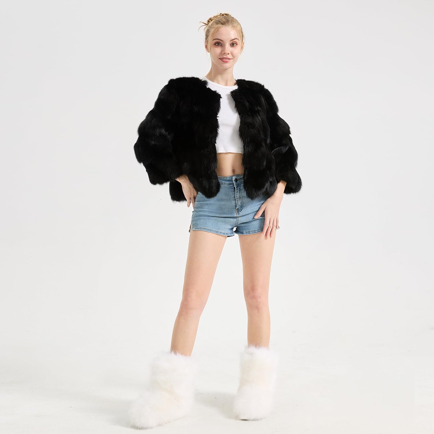 Women's Real Fox Fur Coat Thick Warm Fur Jacket Winter Fuzzy Outerwear Fluffy Short Coat - Image 2