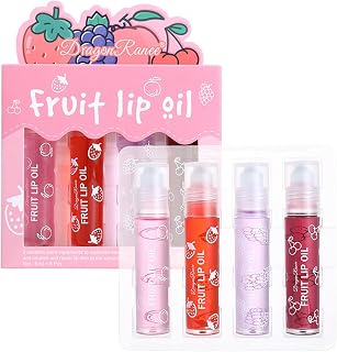 MEITREND Lip Oil Set, Clear Lip Gloss Sets Fruit Liquid Lipstick, Set Moisturizing Girls Lip Balm Long Lasting Lip Glow Oil Lip Care Lip Mask, Gifts For Girls For Dry And Chapped Lip (4pc)