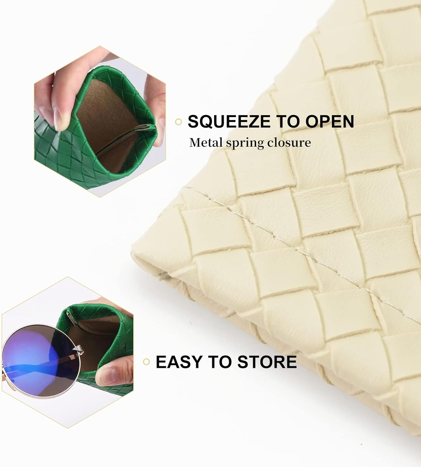 Squeeze Top Sunglass Pouch - Portable Sunglass Organizer Pouch Bags Soft PU Leather Glasses 2 Pack - Image 5