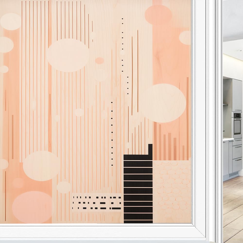 Moderne Muster Fensterfolie Hitzeblockierung Vintage Schwarz Geometrische Bilder Privatsphäre Fenster Dekor Glastür Abdeckung Nicht Klebende Fensteraufkleber für Badezimmer Küche 80x140cm