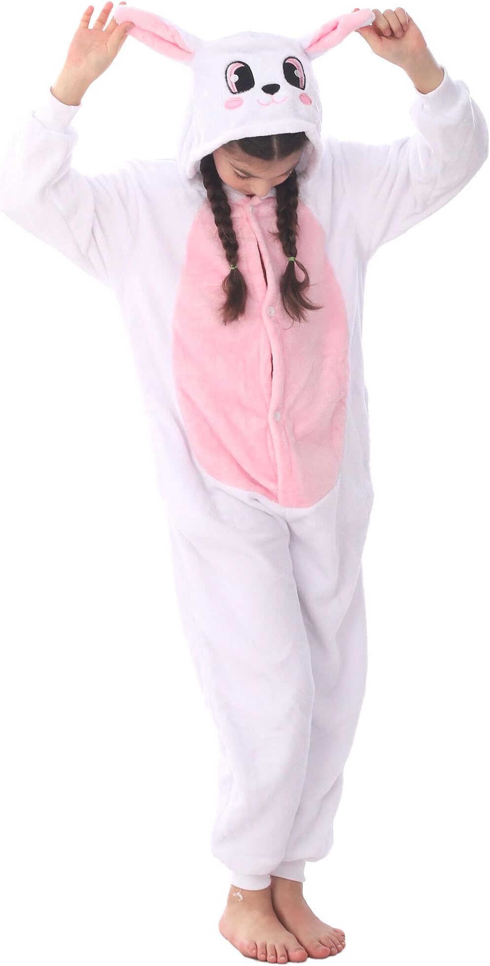 Kids Rabbit Flannel Onesie Costume Animal Cosplay for Girls Boys Halloween Easter Bunny
