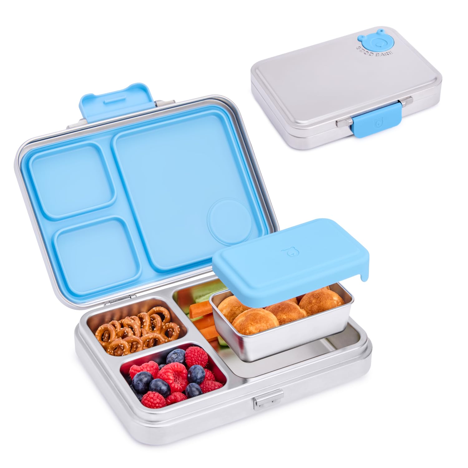 Good Bare Stainless Steel Leakproof Bento Lunch Box - Metal food containers with lids, for kids &amp; adults, Sandwich Friendly, Dishwasher Safe, Non-toxic, Bonus Removable Snack Container (Sky Blue)