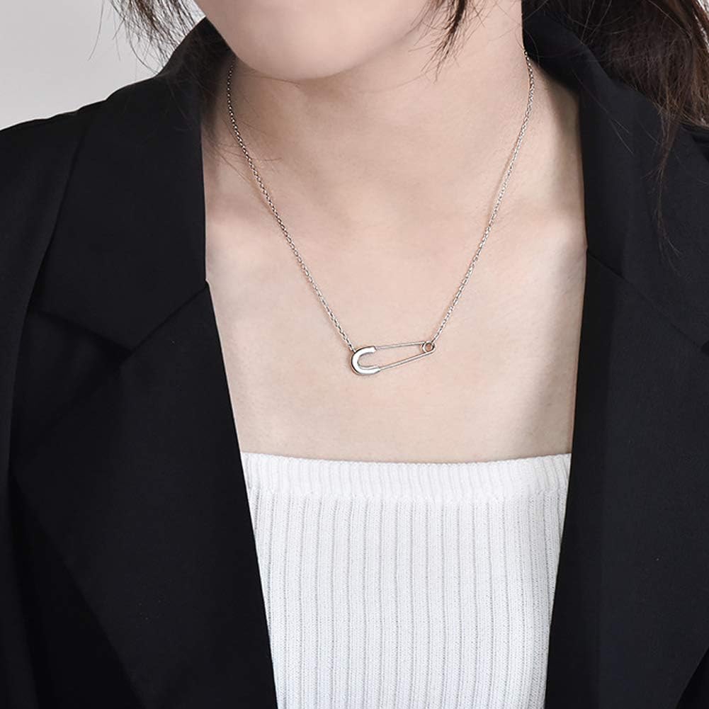 OIDIMS Safety Pin 925 Sterling Silver Choker Necklace for Women Girls Chain with Pendant Fine Finish Personalized Girls Support Symbol For Refugee Charms Teens Simple Meaningful Minimalist Jewelry