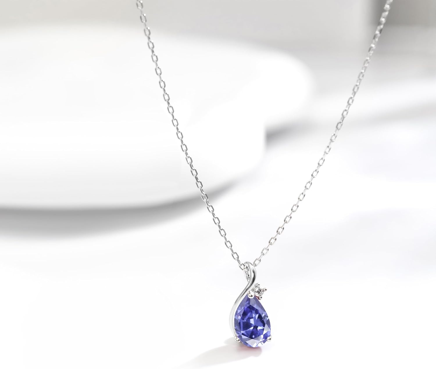 immobird Dainty Infinity Necklace with Teardrop Birthstone Pendant 925 Sterling Silver Birthstone Necklaces for Women Pear-shape Necklace Gift for Her Small Elegant Birthday Jewel for Women - Image 3