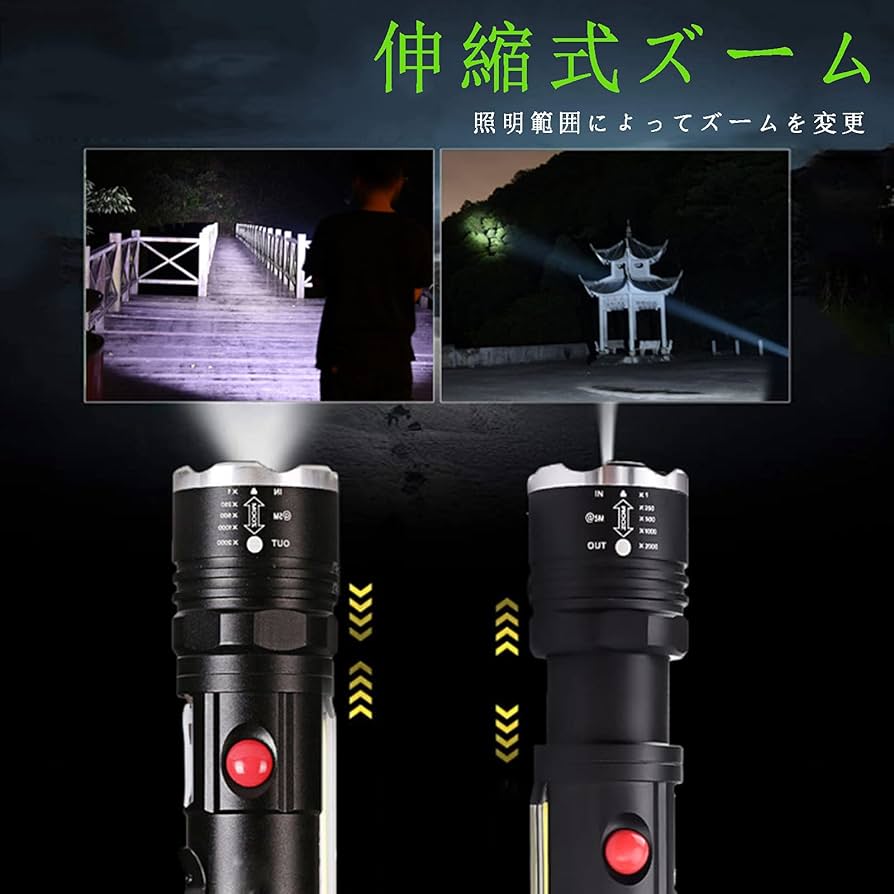 Amazon.co.jp: 懐中電灯 LED 充電式 USB ズーム式 ハンディライト 超高