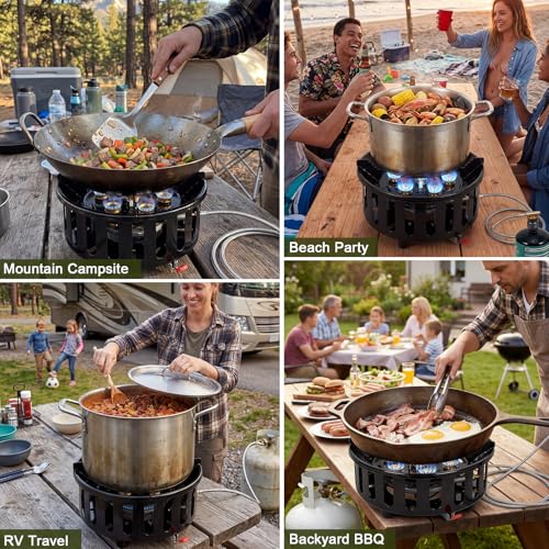 Image of Bestfire 72,000 BTU High Output Propane Burner, Windproof Outdoor Gas Stove with Piezo Ignition, Portable Camping Stove with 3 Adapters & Carrying Bag for Tailgating, Brewing, Grilling - 4ft Hose