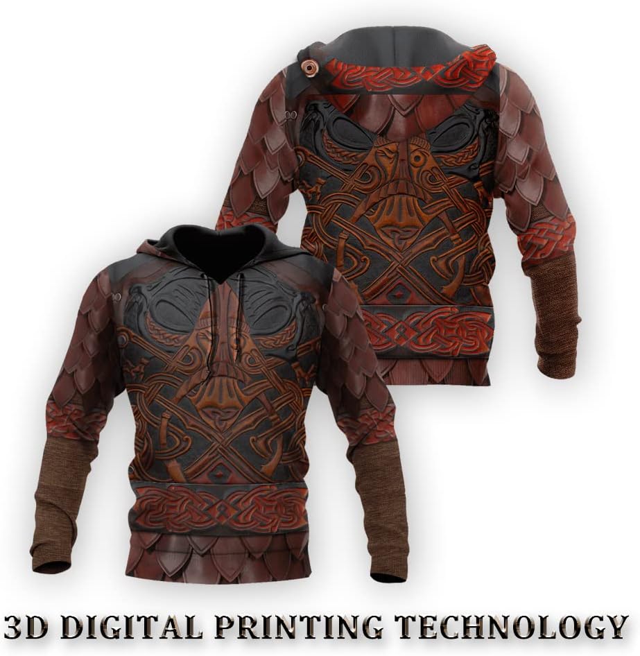 Viking Hoodie Armor 3D Full Print Retro Long Sleeve Casual Pullover Fall Big Pocket Loose Harajuku Sweater Coat